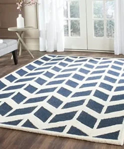 Blue & White Hand Tufted Wool Carpet For Living Room & Bed Room