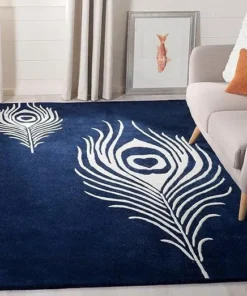 Blue & White Peacock Hand Tufted Wool Carpet