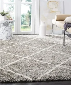 Alternative view of Grey & Ivory Handcrafted Microfiber Super Soft Diamond Trellis High Density Shaggy Carpet