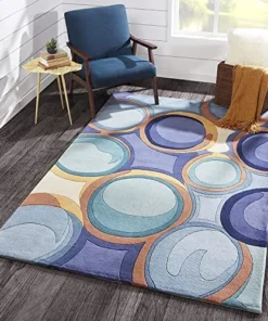 Blue & Green Multi Coloured Abstract Hand Tufted Wool Carpet