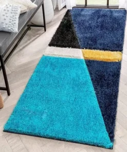 Alternative view of Aqua Blue Compass Geometric Microfiber Super Soft Anti Skid Shaggy Carpet