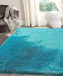 Blink Blue Microfiber Solid Handcrafted Ultra Soft Shaggy Carpet