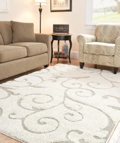 Alternative view of Beige Floral Microfiber Handcrafted Hi-Lo Super Soft Shaggy Carpet