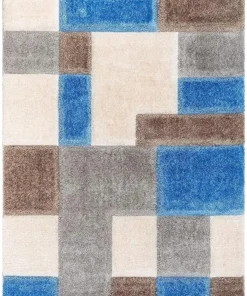 Alternative view of Sky Blue & Beige Super Soft Microfiber Geometric Roblox Shaggy Carpet