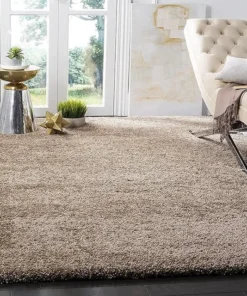 Beige Microfiber Solid Handcrafted Ultra Soft Shaggy Carpet