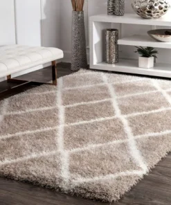 Beige & Ivory Microfiber Super Soft Anti Skid Shaggy Carpet