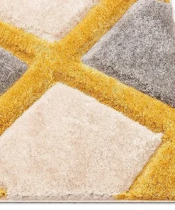 Alternative view of Beige Yellow Handcrafted Microfriber Fluffy Geometric Shaggy Carpet
