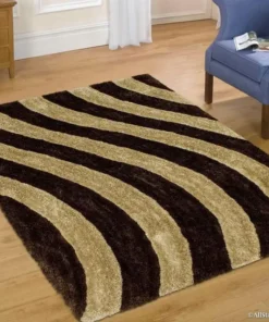 Beige & Brown Handcrafted Microfiber Super Soft Anti Skid Shaggy Carpet