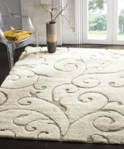 Beige Floral Microfiber Handcrafted Hi-Lo Super Soft Shaggy Carpet