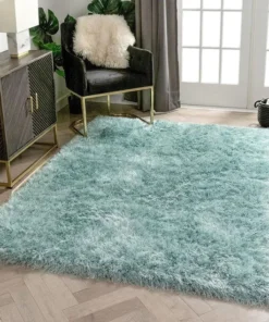 Sea Green Microfiber Anti Skid Super Soft Shaggy Carpet