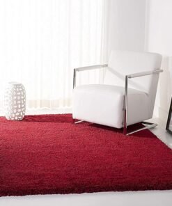 Red Handwoven Microfiber Plush Solid High Density Shaggy Carpet